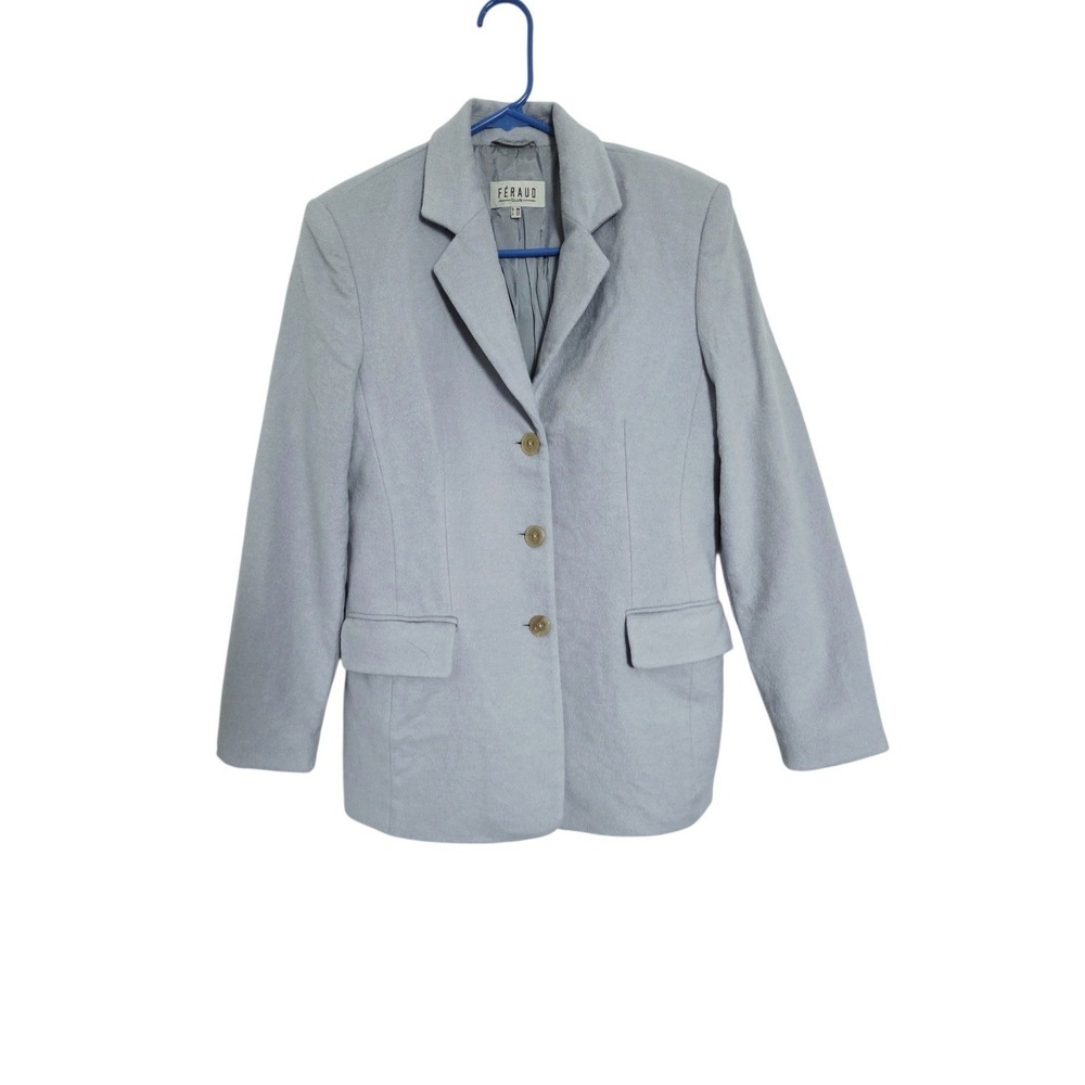 VTG 90s Féraud Wool Angora Womens Jacket Sz 8 Blazer Light Blue Tailored‎ Preppy